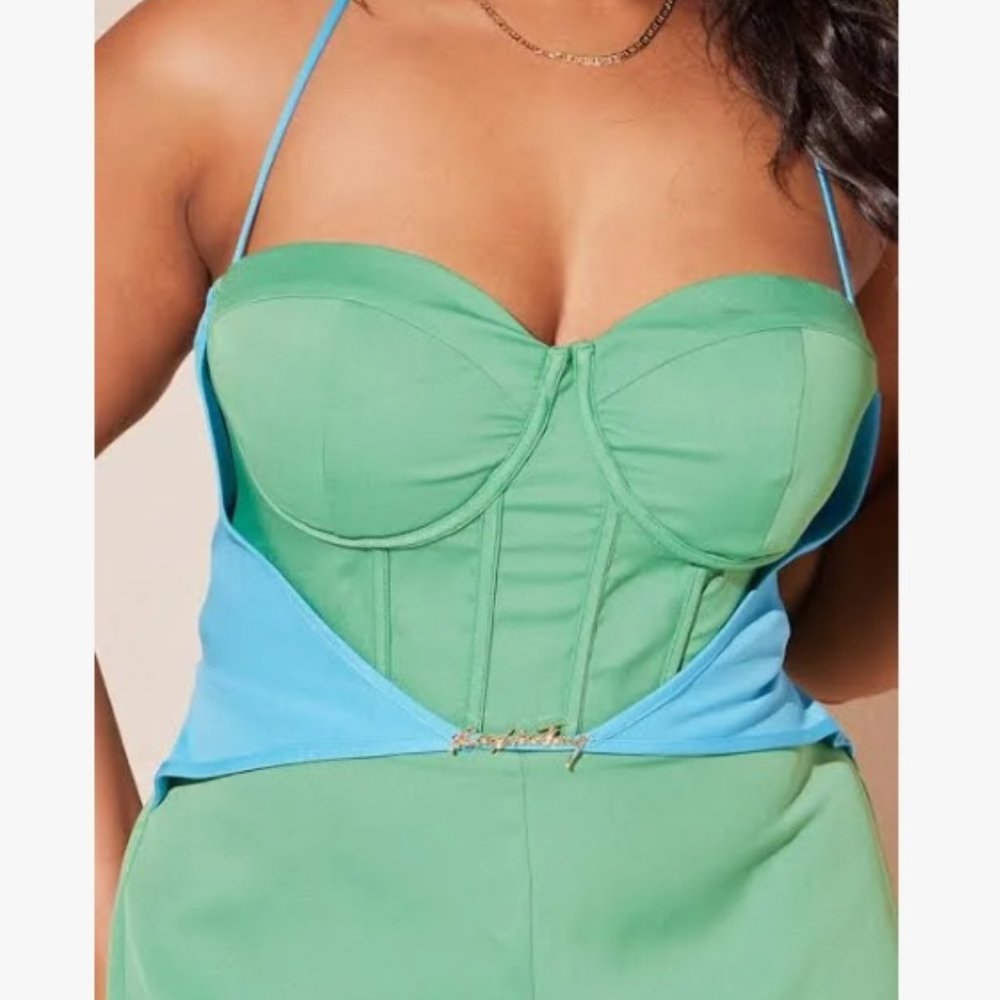 PrettyLittleThing Structured Green Corset Jumpsuit Size 16 NWT - Picture 5 of 9